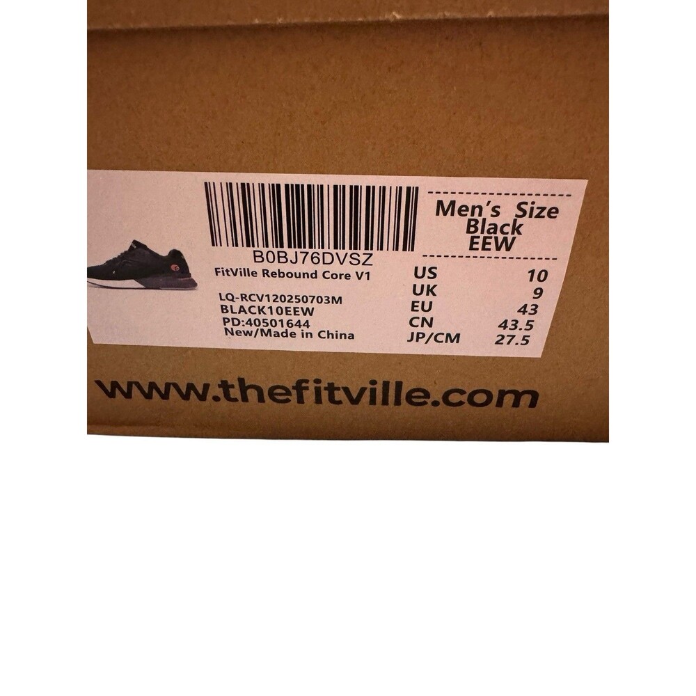 FitVille Men's Rebound Core V1 Shoes Black Size 10-EEW